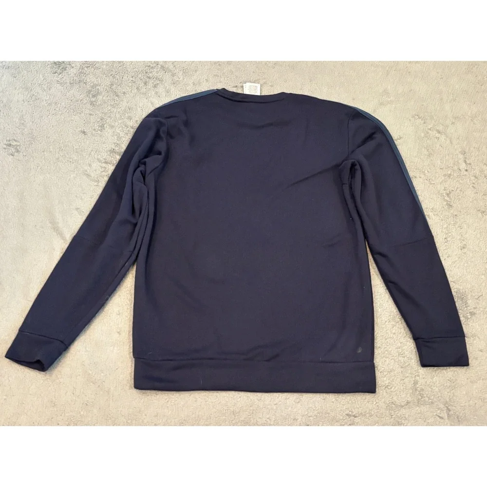 Adidas Mens Navy Blue 3-Stripe Crewneck Sweatshirt Recycled Polyester Size M